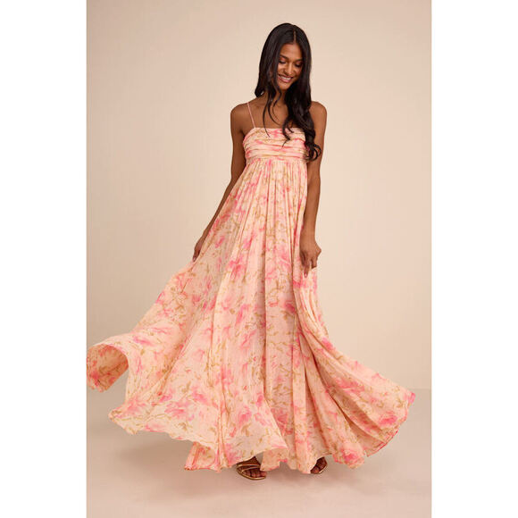 Lulus Dresses & Skirts - Lulus Dansa Blush Multi Floral Pleated Maxi Dress Pink - Size M